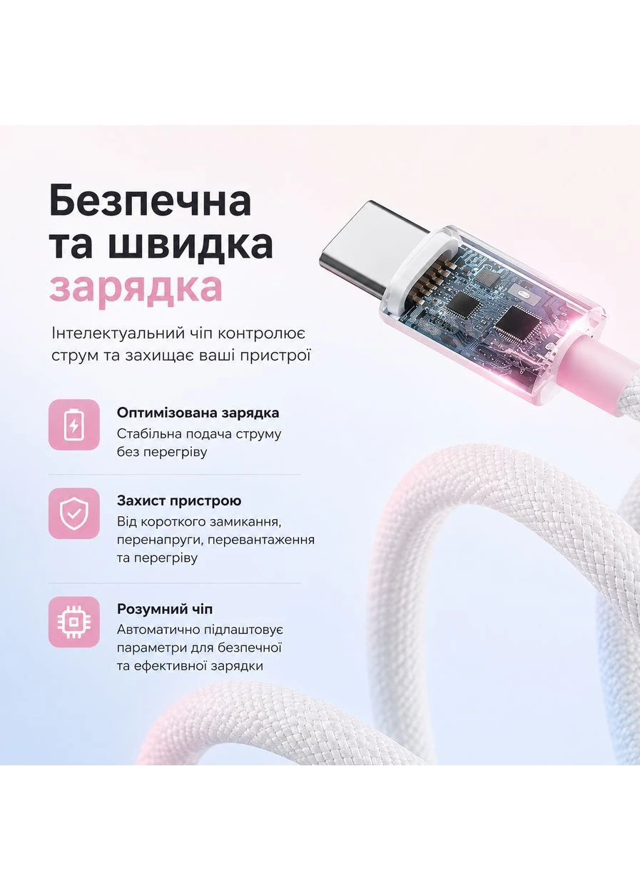 Кабель XON SmartCable Type-C - Lightning PD 20W 1м UniLink (SU80CL2W1W 4845) Розовый/Белый XON E-Tech (397009928)