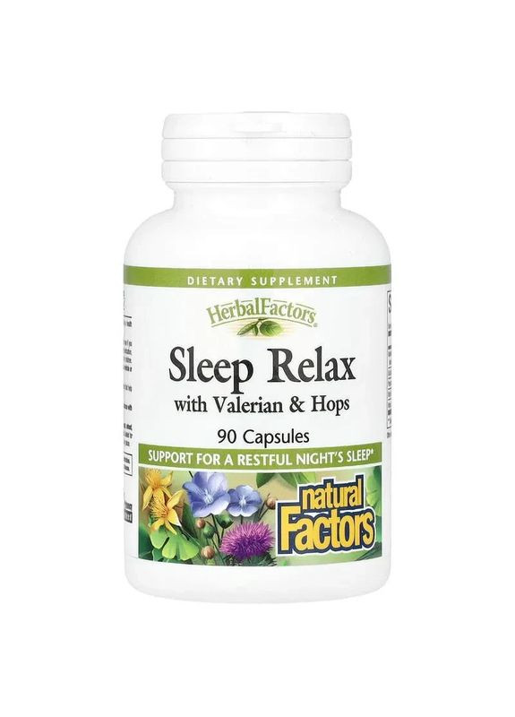 Сон та розслаблення з валеріаною та хмелем Sleep Relax with Valerian&Hops, 90 капсул Natural Factors (361115271)