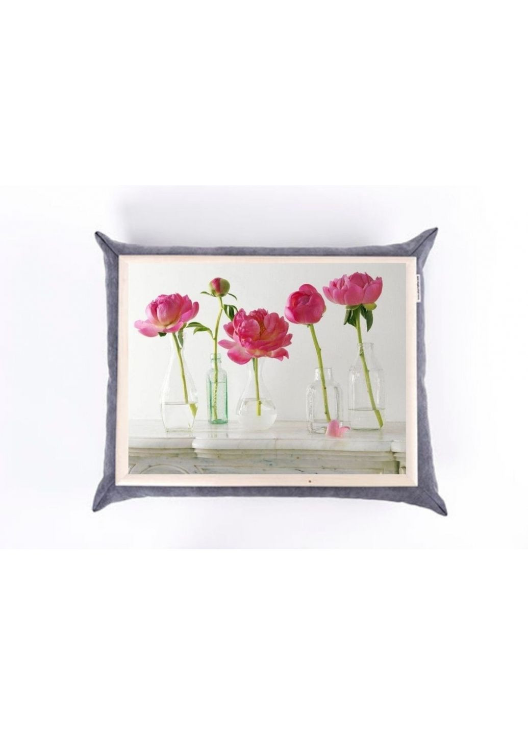 Піднос із подушкою Аромат Піонів сірий для роботи та відпочинку столик на подушці з акрилу та дерева ProDobro (365441665)