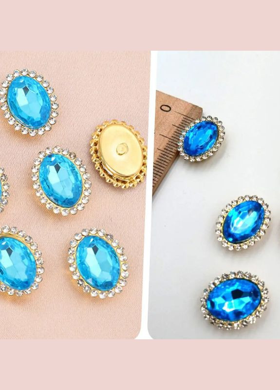 Стразовий декор Овал, акрил, оправа-золото, 18х14 мм, лазурний No Brand (341731561)