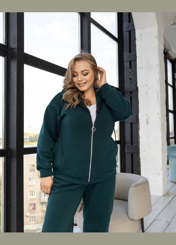 Костюм спортивний жіночий тринитка з начосом Pery зелений No Brand (362135964)