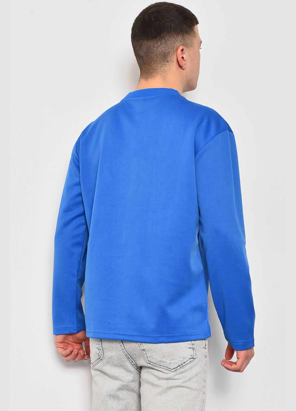 Світшот чоловічий синього кольору з написом Let's Shop - Вільний крій напис синій кежуал поліестер - (281352782)