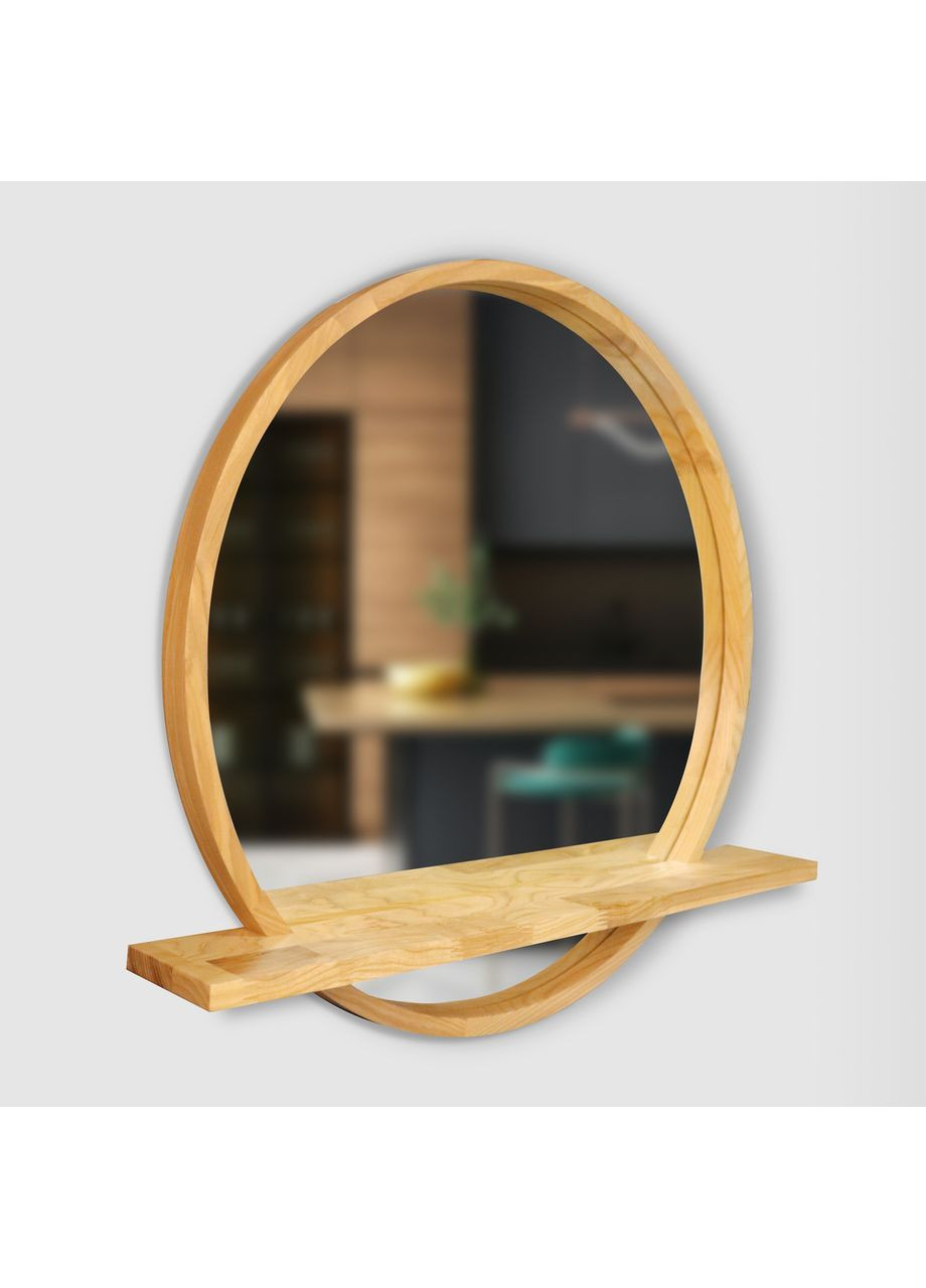Зеркало круглое с полочкой Natural Oak деревянное Luxury Wood Sunrise (369547090)