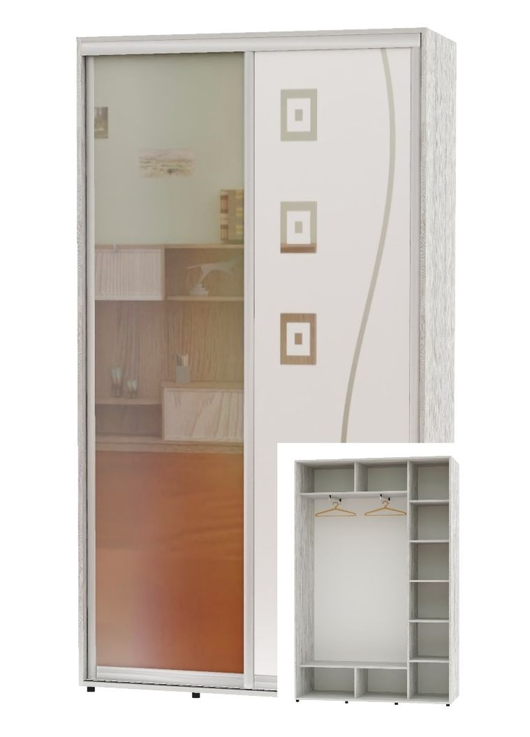 Шкаф-купе двухдверный 160*45*250 Сосна Натти Зеркало/Зеркало с пескоструйным рисунком Алекса (360473202)