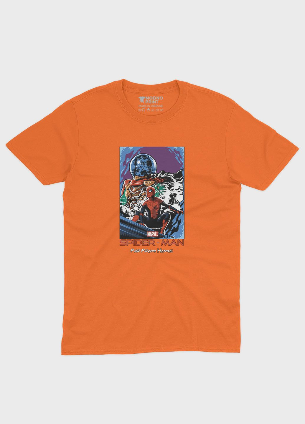Оранжевая демисезонная футболка для девочки с принтом супергероя - человек-паук (ts001-1-ora-006-014-036-g) Modno