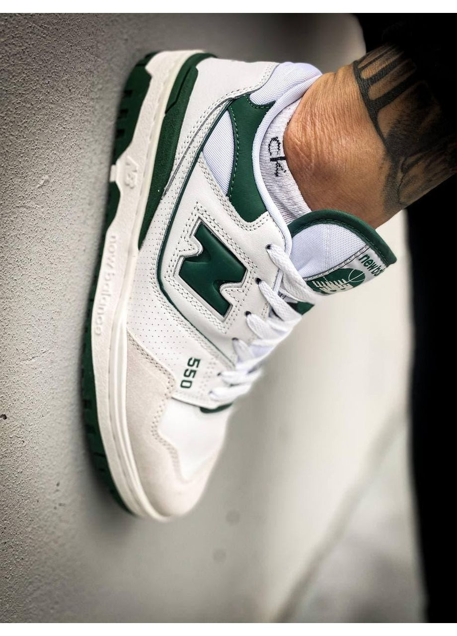 Серые демисезонные кроссовки мужские new balance 550 white green нью беланс 550 No Brand