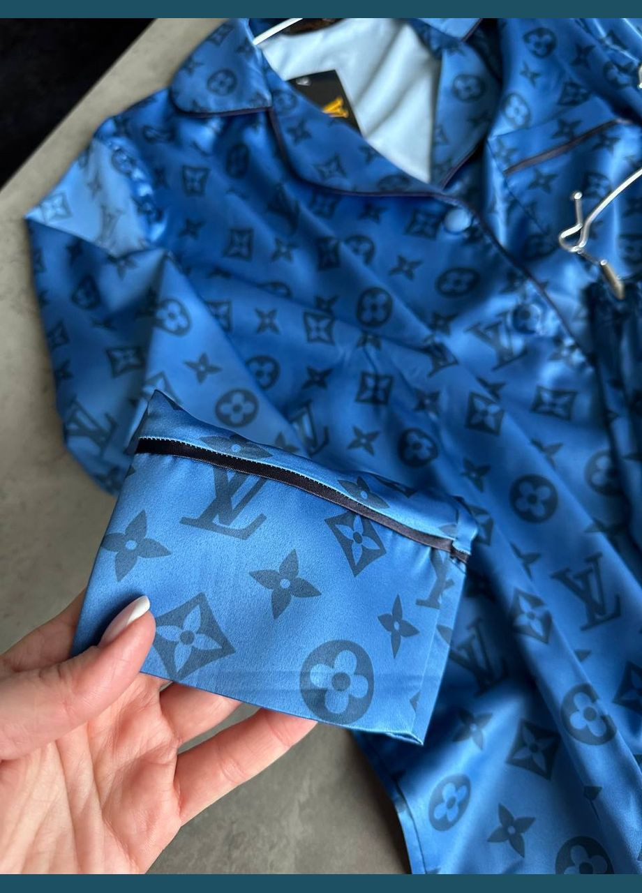 Синяя всесезон женская пижама lv рубашка + брюки Vital-Textile 1042