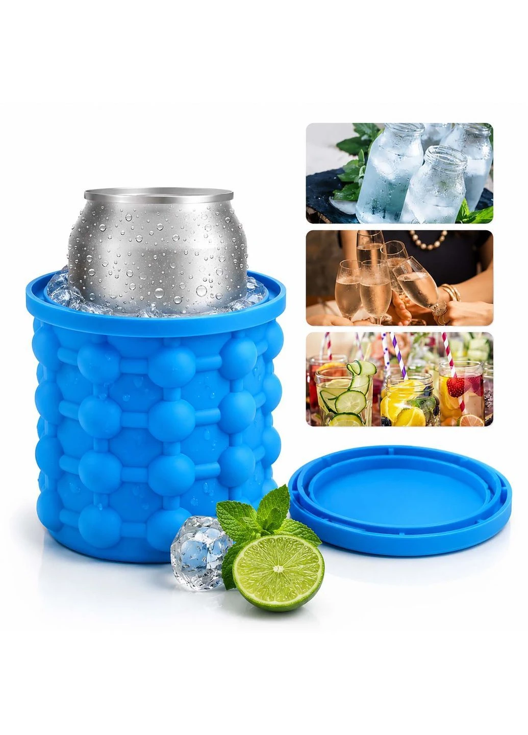 Силиконовая форма ведро для льда с крышкой Ice Cube Maker Genie для охлаждения напитков Kitchen Master (399205799)