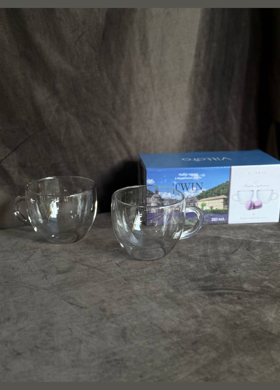 Набір чашок із подвійними стінками Twin боросилікатне скло 2 шт 350 мл Прозорий VT-5304-350 Vittora (338195414)