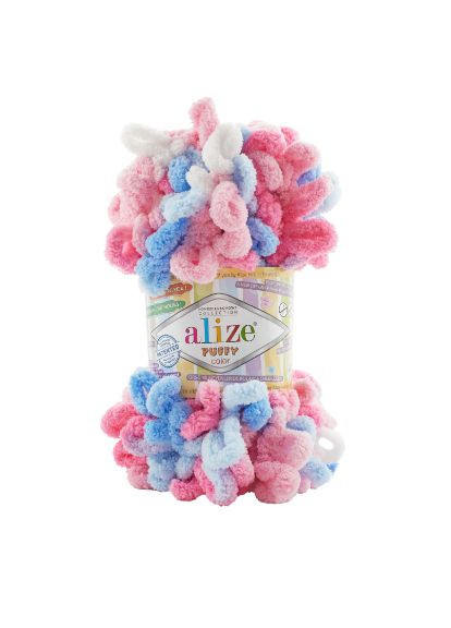 Пряжа для в'язання пальцями велюрова плюшева петлями PUFFY COLOR пуффи Колор № 6525 Alize (365829838)