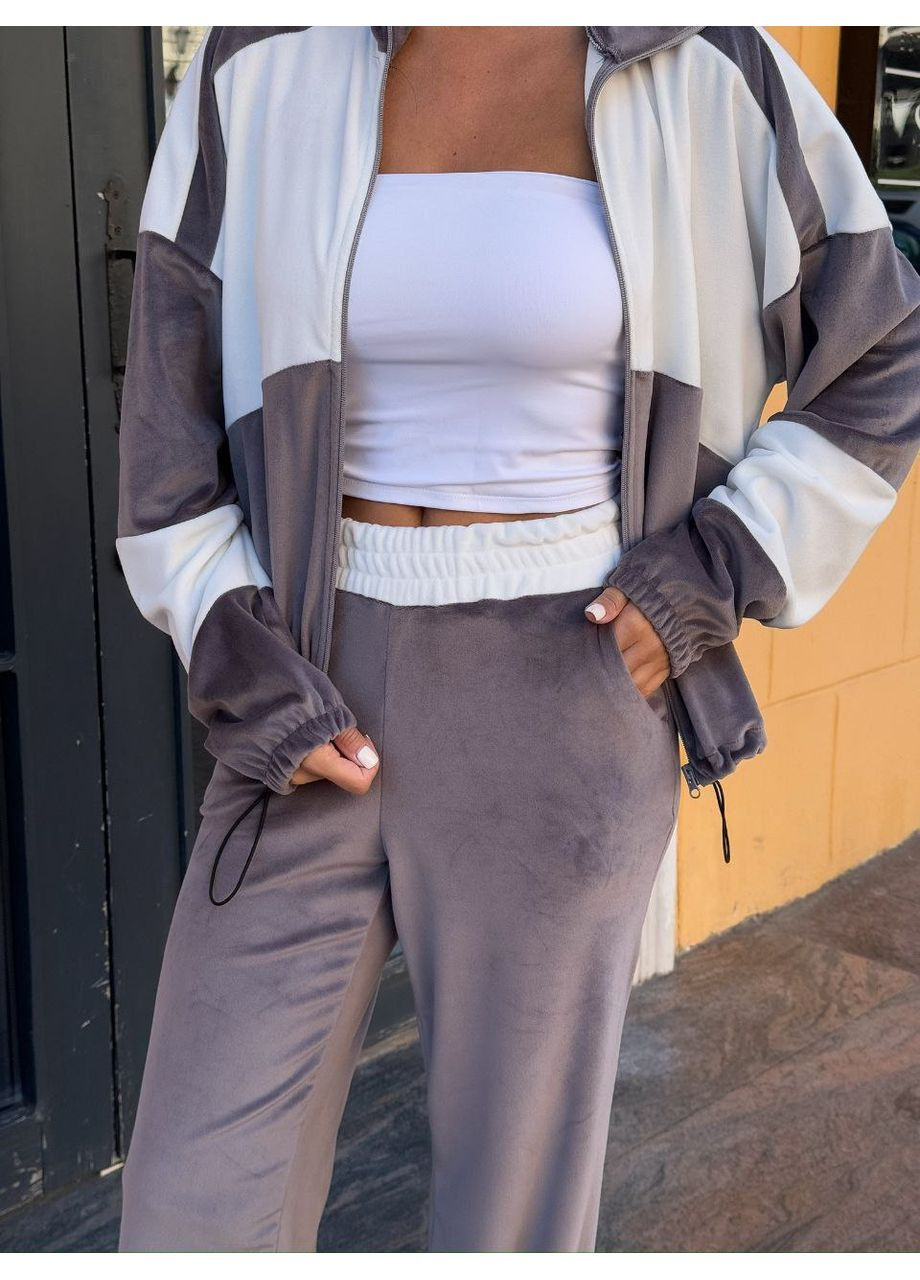 Стильний жіночий велюровий костюм з комбінованою кофтою Україна (361856340)