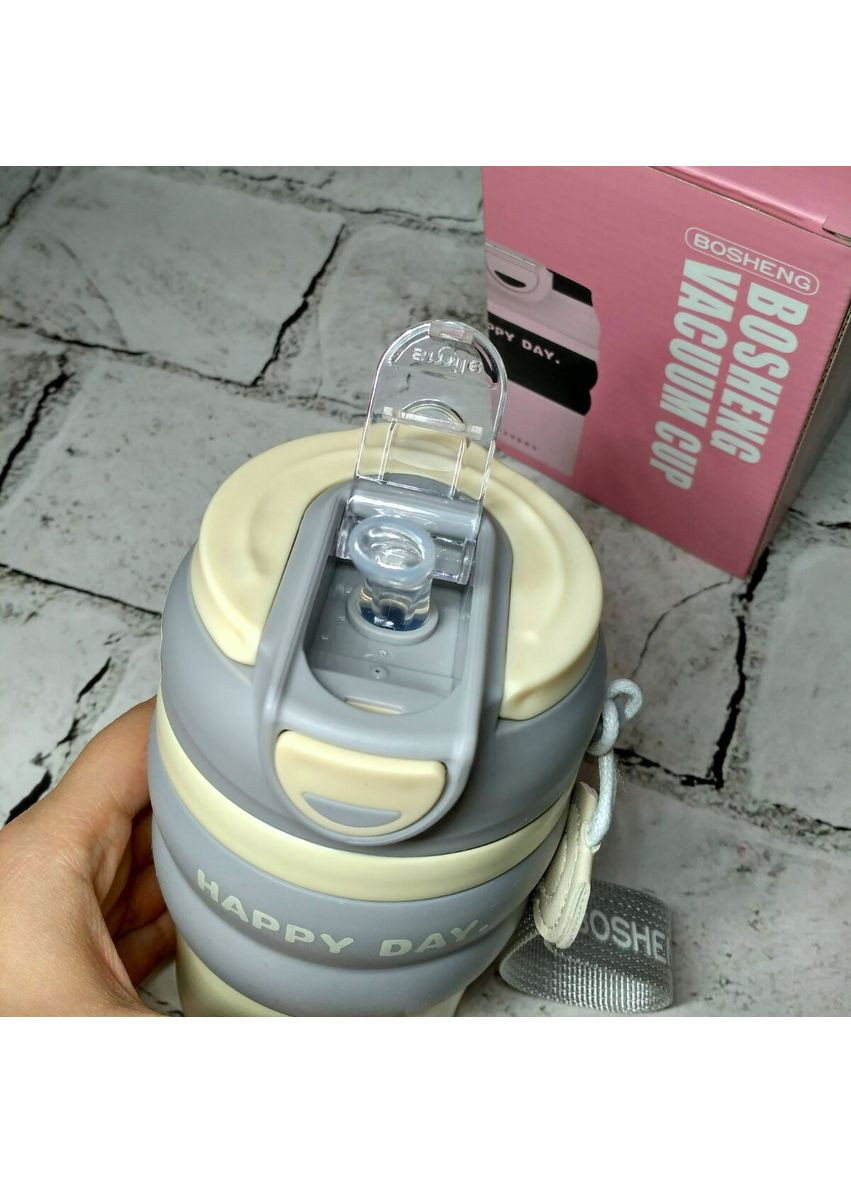 Термостакан с трубочкой Happy day термочашка для кофе 13,5х7х6,5 см 350 мл Серый No Brand (361113477)