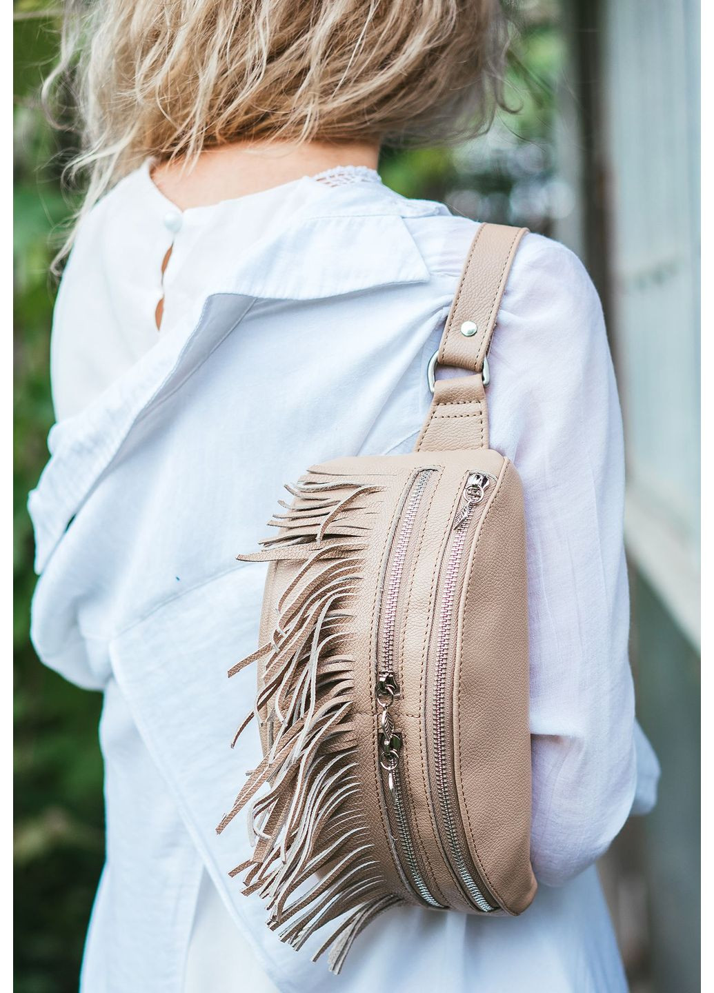 Шкіряна жіноча сумка на пояс Spirit світло-бежева BlankNote поясна сумка (348359392)