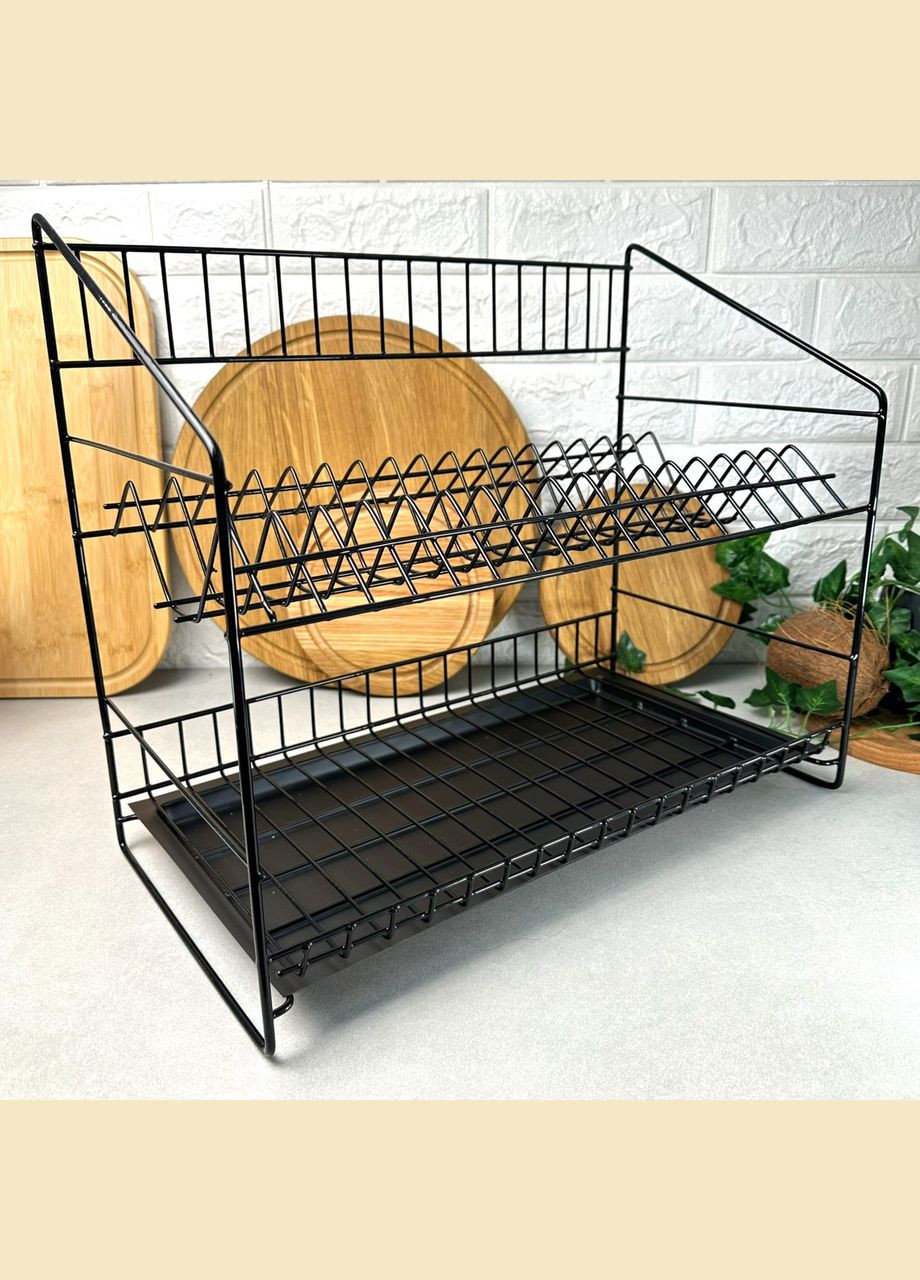 Чорна двоярусна сушарка для посуду для розміщення на столі 46.5 см з піддоном, Люкс Hell (303212446)