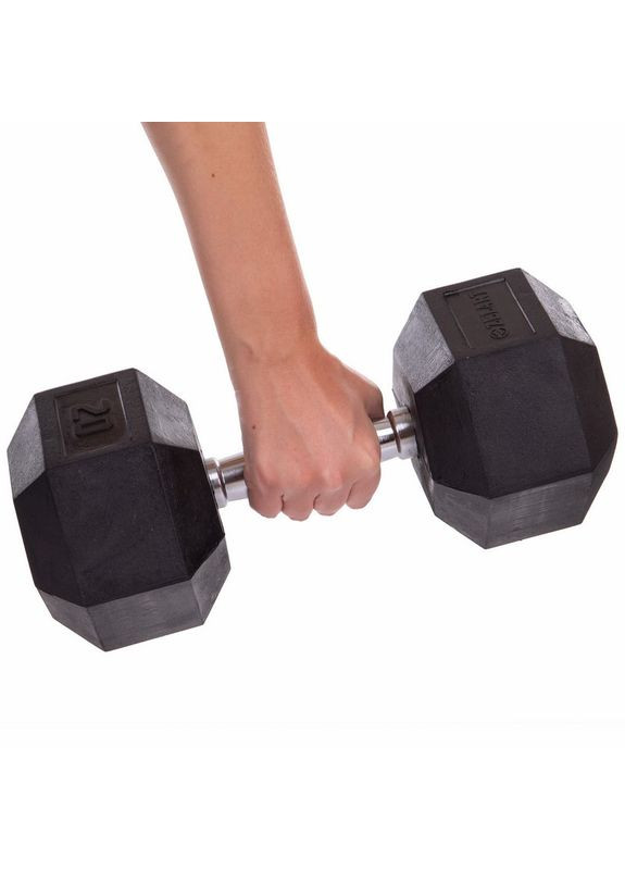 Гантель цільна шестигранна гексагональна гексагональна обгумована 1штука TA-5159-20 (1x20кг) (сталь хромована, гума, вага Zelart (361435269)