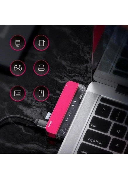 Мультипортовий адаптер USB Хаб Multi-Functional Transparent Series Type-C CAHUB-TD09 Red Baseus (271824466)