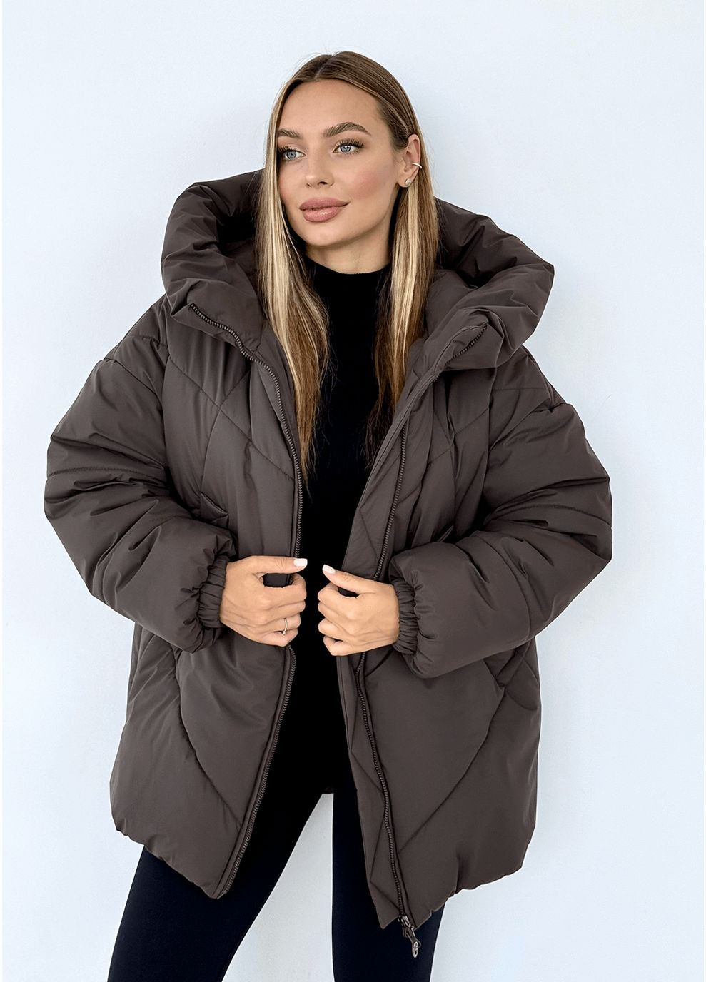 Коричнева зимня зимова куртка селін міді шоколад MioRichi