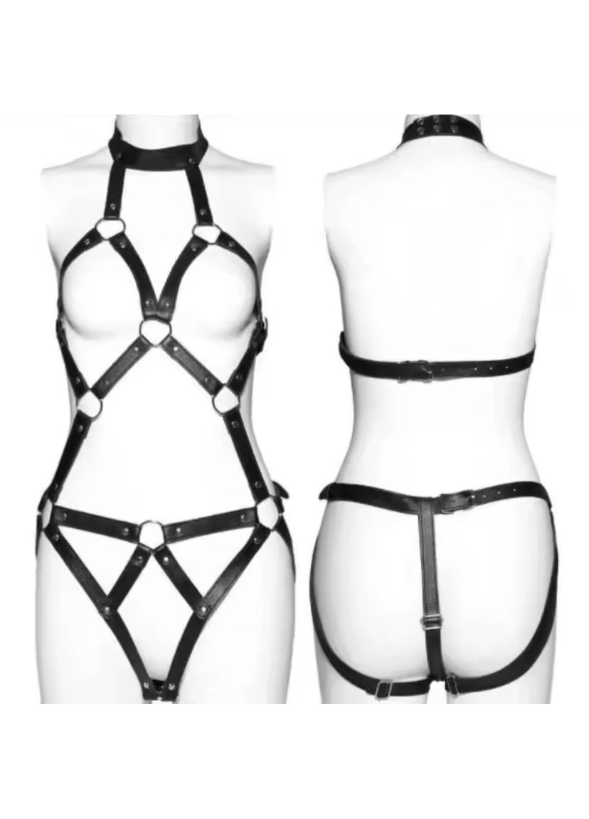 Шкіряний бондажний комплект з ошейником для ролевих ігор No Brand (361072376)