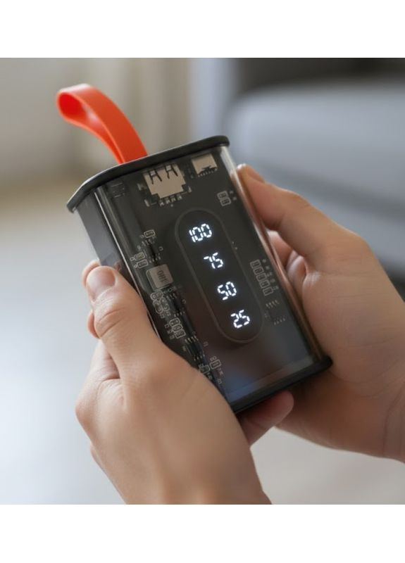 Портативный повербанк Power Bank с прозрачным корпусом и LED-индикацией заряда 20000 mAh Черный (2104618817) No Brand (370606378)