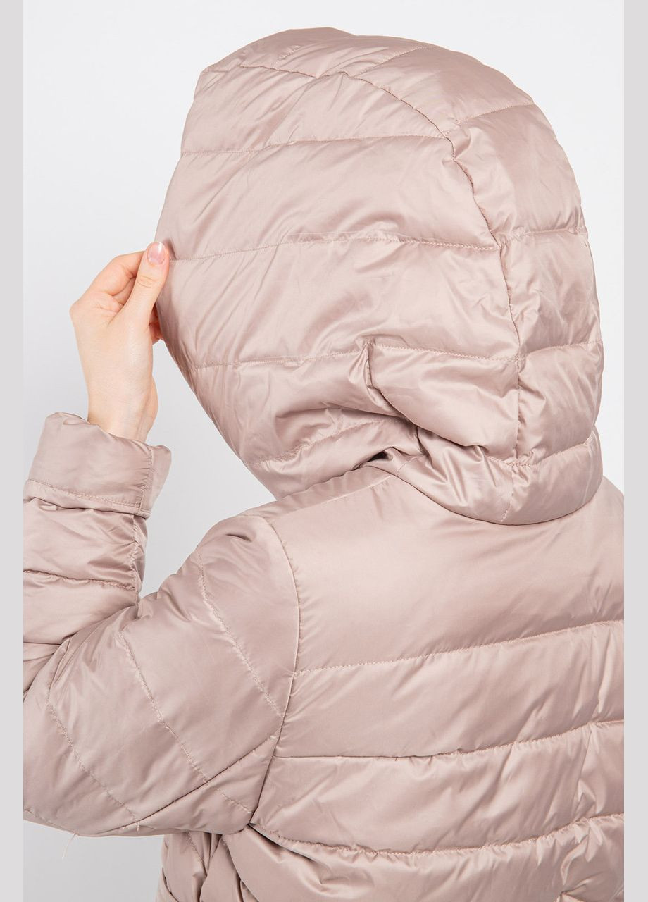 Світло-бежева демісезонна куртка жіноча стьобана трендова довга капучіно mkasay15-1, капучино Modna KAZKA