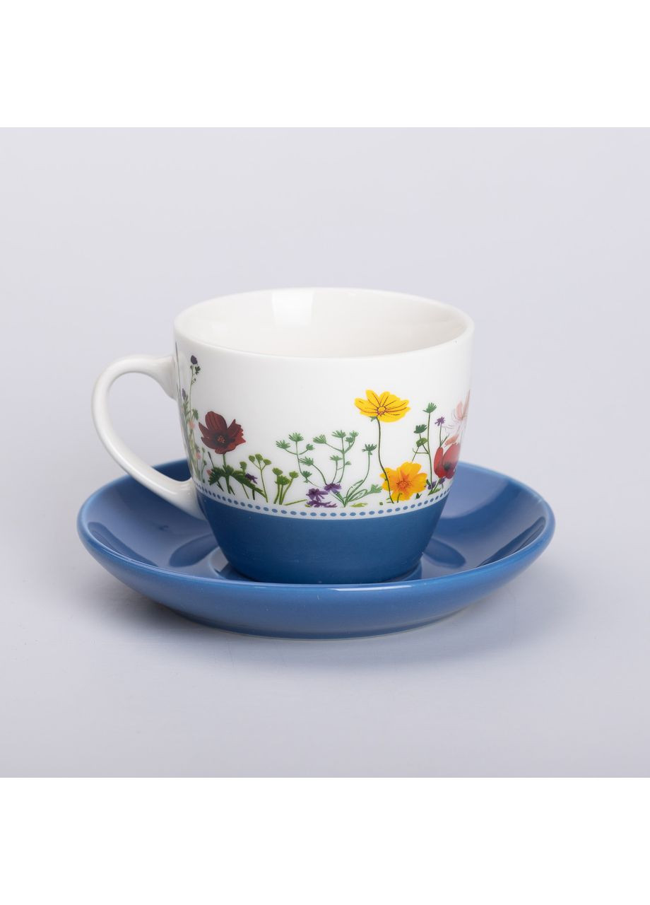 Керамическая чашка с блюдцем для кофе и чая 250 (мл) Синяя Liling Rongxiang Ceramic (360454836)