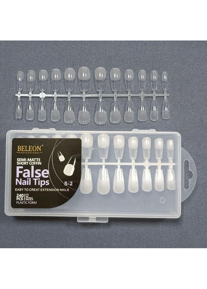 Тіпси для нарощування нігтів гелеві напівматові S-2 "Балерина короткі", упаковка 240 штук Beleon (302965148)