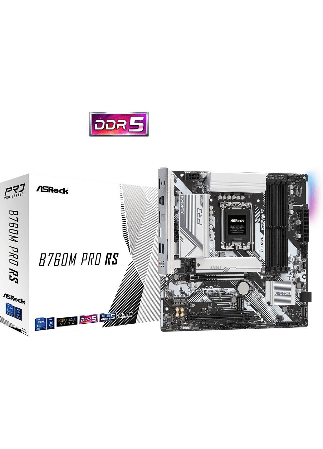 B760M PRO RS (1700/B760, 4*DDR5, 2xPCIex16, 4xSATAІІІ, 3xM.2, 2.5GLan, 7.1ch, mATX) ASRock (314750023)