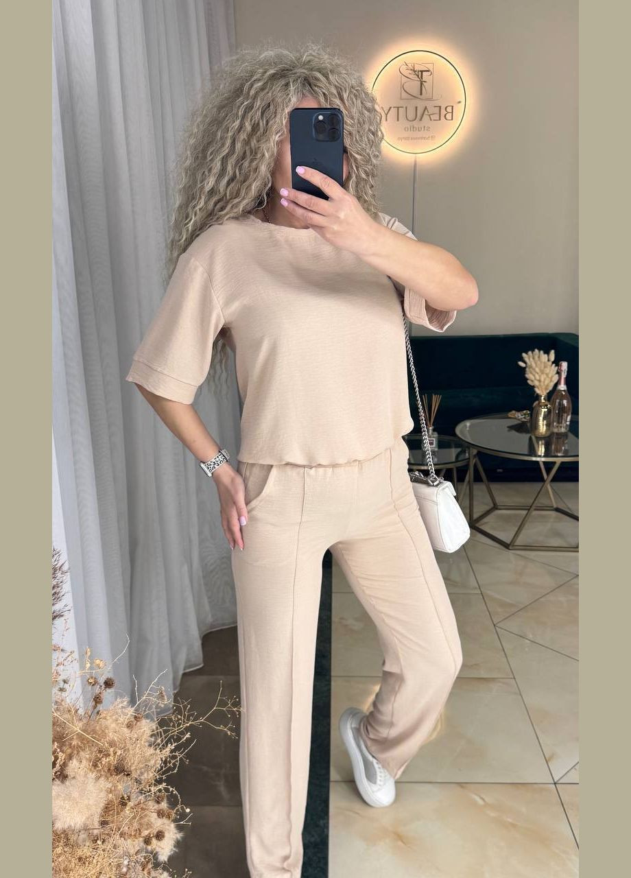 Костюм літній американський креп жатка футболка та штани No Brand (347043207)