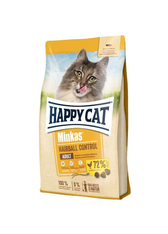Сухий корм для дорослих кішок з птицею, контроль за cтворенням грудок вовни в ШКТ Minkas Hairball Control - 10 кг Happy Cat (327061988)