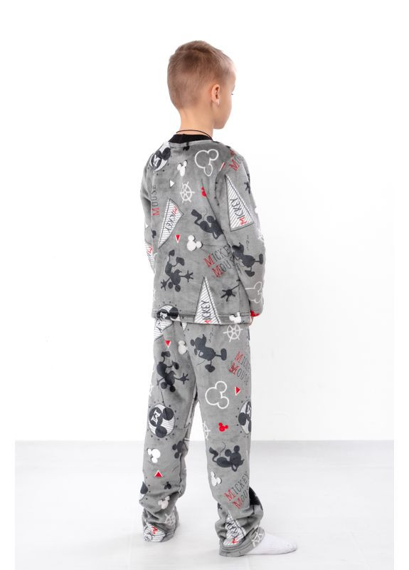 Сіра зимня тепла принтована махрова піжама для хлопчика (толстовка та штани) (p-8670) Носи своє