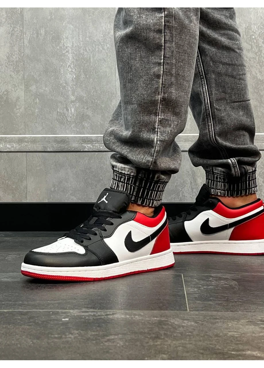 Белые летние кроссовки nike air jordan retro 1 low white red black найк аир джордан No Brand