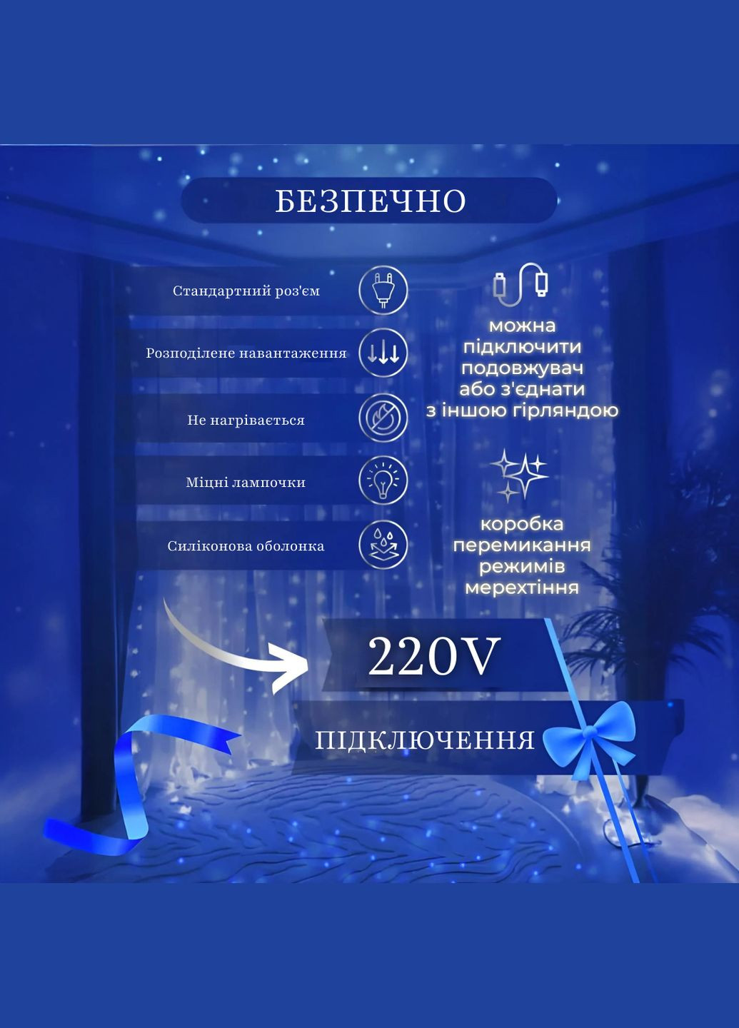Гирляндаштора светодиодная 64 LED размер 1,5*1,5 м, синий GarlandoPro (316475478)