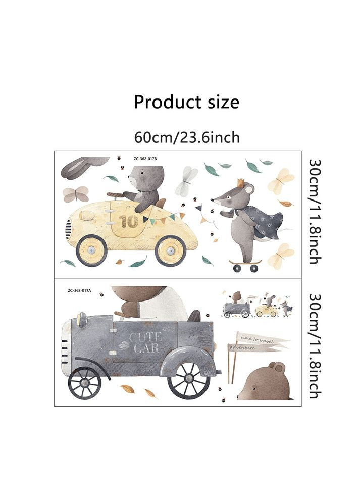 Наклейки на стіну Мишка і зайчик на машинках на скейті (лист 60 х 60 см) АРТ Б6 No Brand (303140267)