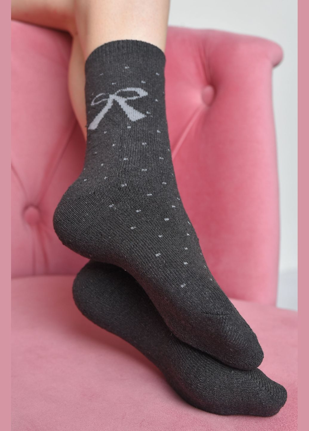 Темно-сірі шкарпетки жіночі махрові темно-сірого кольору Let's Shop малюнки (305741647)