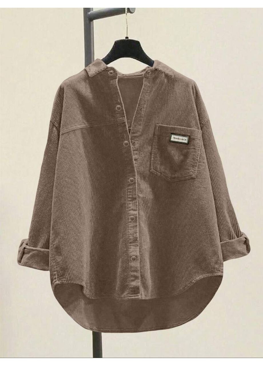 Светло-коричневая повседневный рубашка однотонная Vione с длинным рукавом