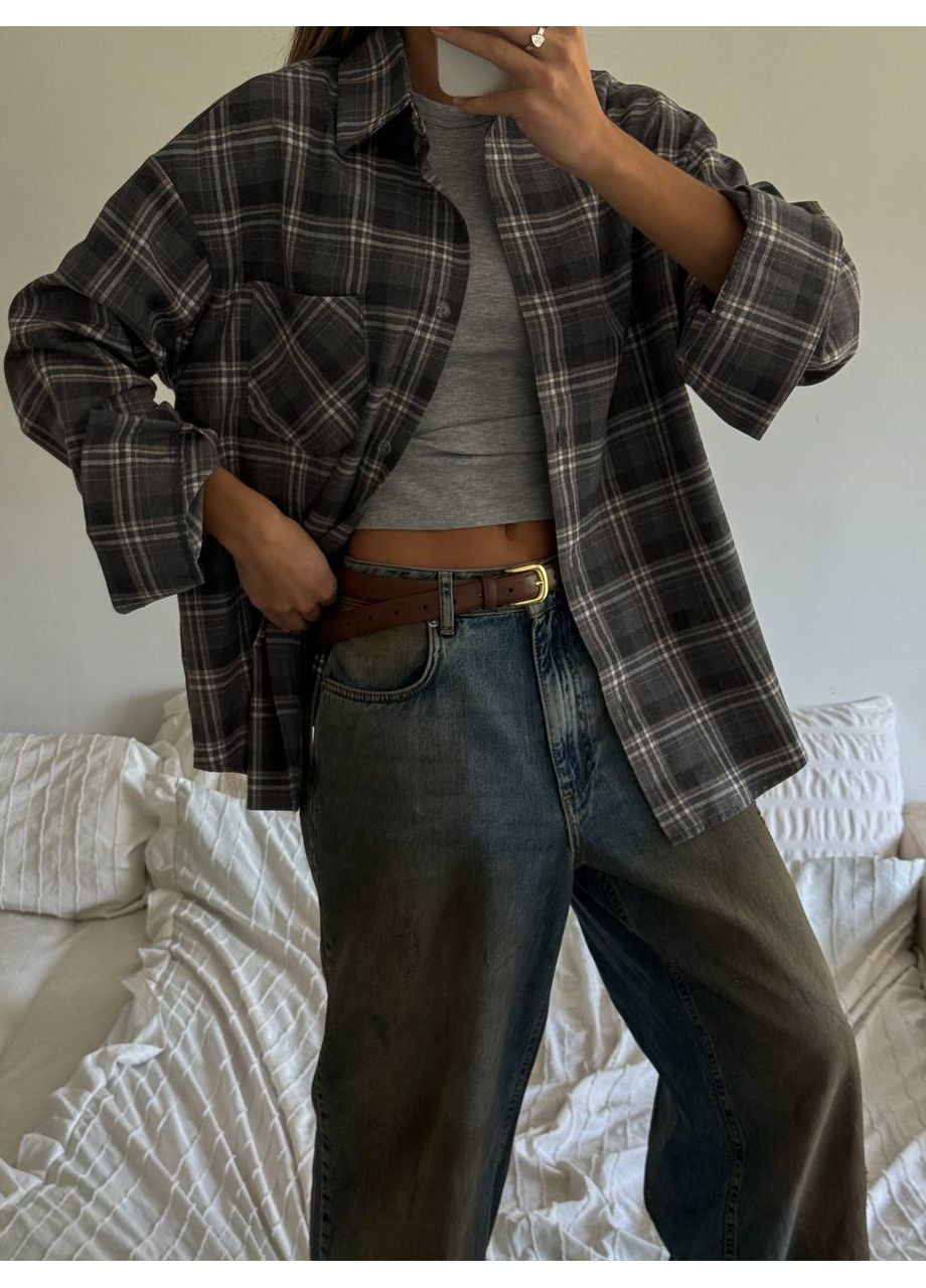 Серая повседневный, кэжуал рубашка в клетку Vakko с длинным рукавом