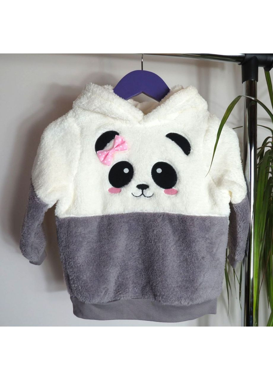 Детская теплая кофта-худи для девочки капюшон с ушками аппликация панда No Brand (361221060)