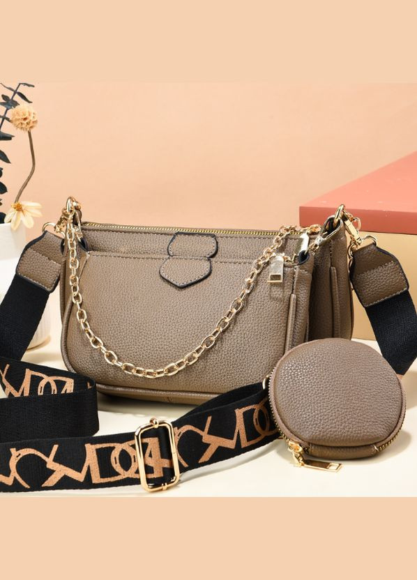 Женская мини сумочка клатч 3в1 с цепочкой экокожа кофе (sku_1329Ф) No Brand (330576003)