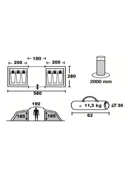 Шестимісна туристична палатка PU 2000 мм 6 місць Зелена ProDobro (393461383)