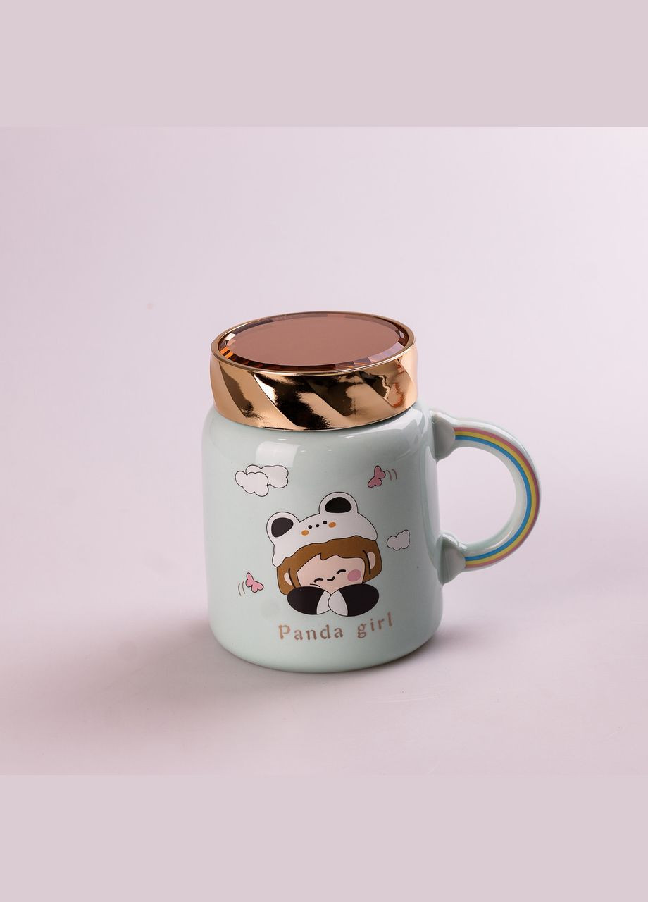 Кружка керамическая 420 мл с крышкой бирюзовая HPCY8240GR Happy Life (318315985)