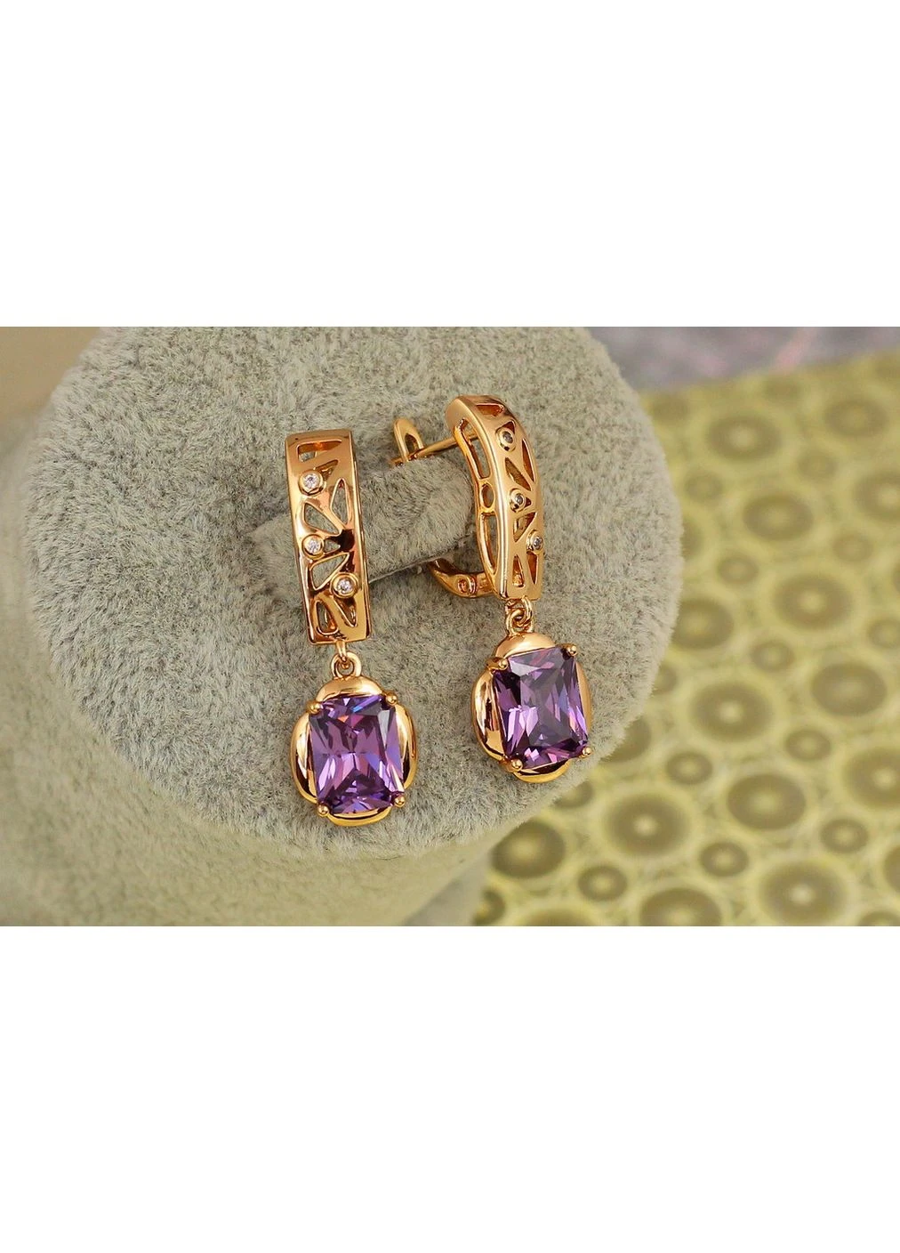 Серьги подвески рифма с фиолетовым камнем 3 см золотистые love-shopping Xuping Jewelry (354655695)