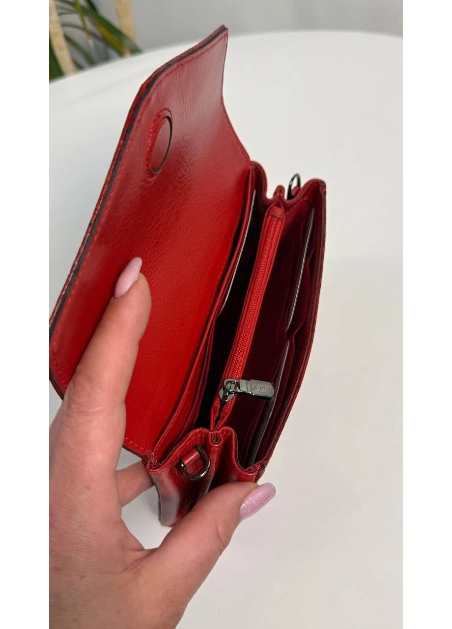 Жіноча міні сумочка-гаманець від натуральна шкіра червона принт крокодил ( 2432-648) Karya (395303072)