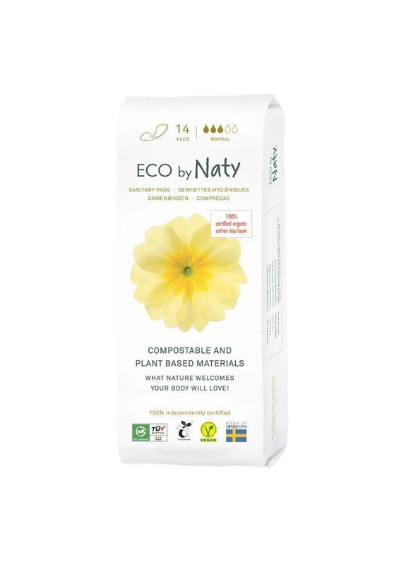 Гігієнічні прокладки Eco by normal без крилець 3 краплі 14 шт 244671 Naty (271039581)