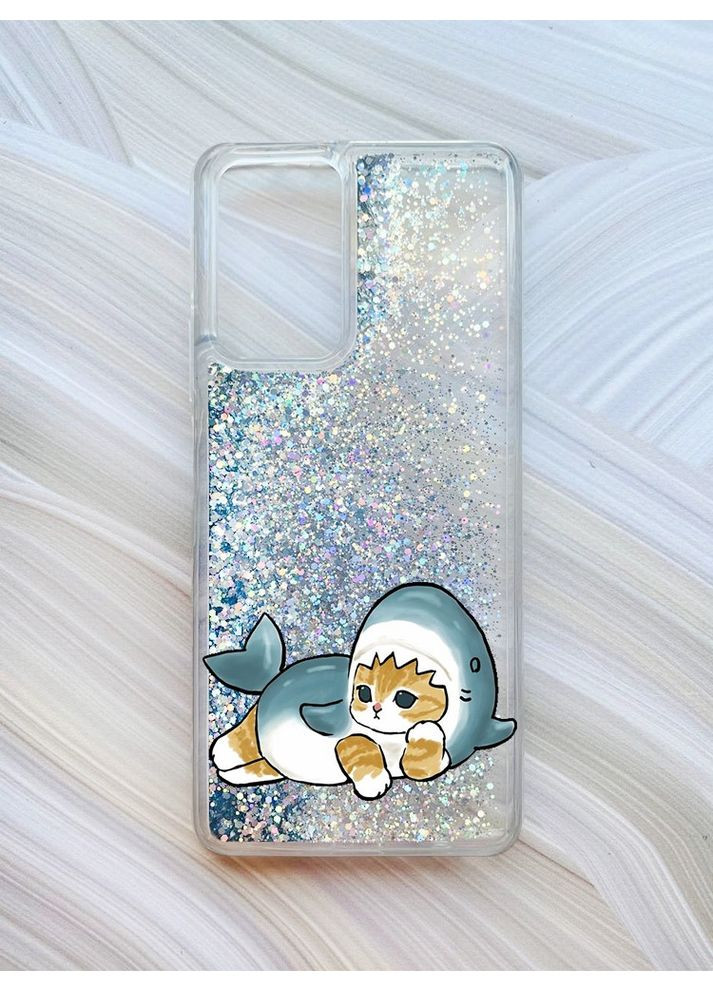 Чехол с плавающими блестками на Xiaomi Redmi Note 10 Pro/10 Pro Max:: Котенок акула (принт 355) Creative (360682813)