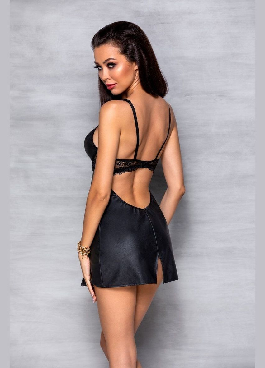 Бэби-долл из эко-кожи и кружева Loona Chemise black – Passion (297394305)