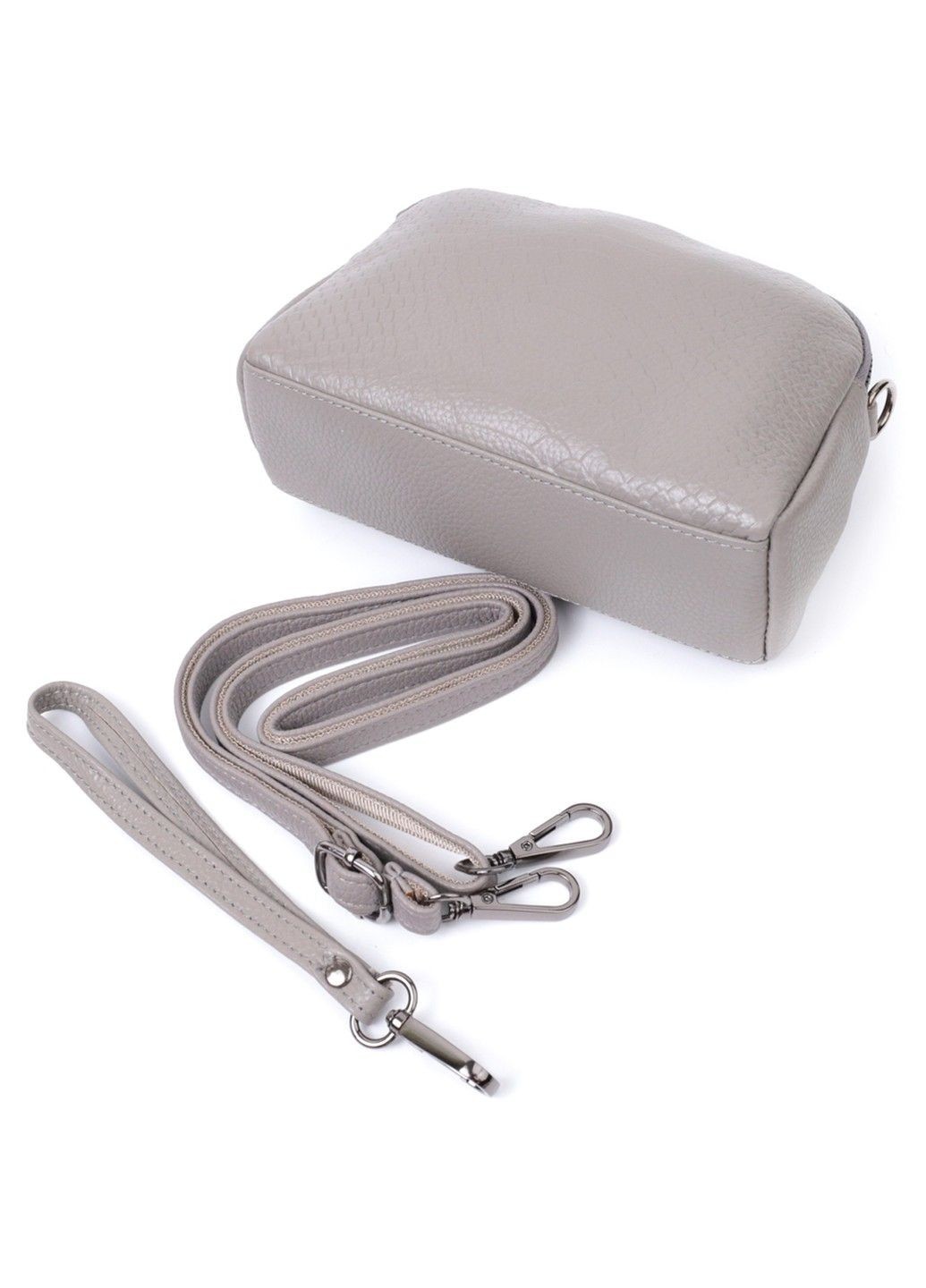 Невелика жіноча сумка на два відділення з натуральної шкіри 22801 Сірий Vintage (303877220)