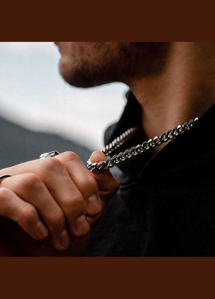 Мужская металлическая серебряная цепочка на шею из стали, ширина 8 мм. No Brand (328251203)