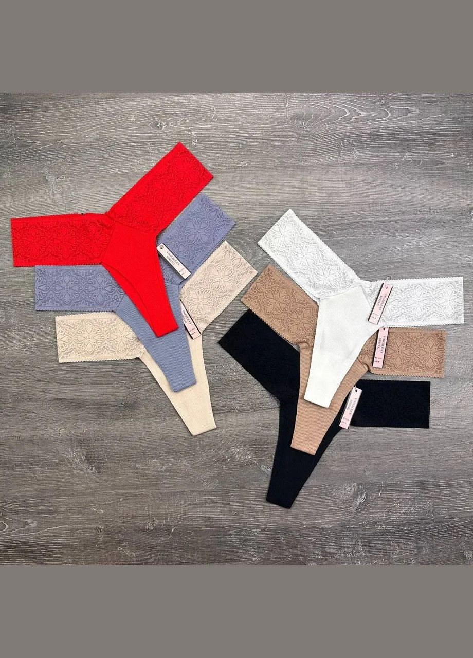 Комплект жіночих трусиків в рубчик 6 шт No Brand Стрінги (325419115)