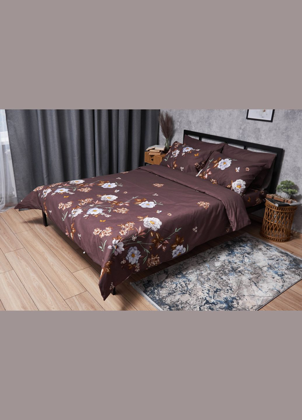 Комплект постільної білизни Микросатин Premium «» Сімейні 160х220х2 наволочки 2х70х70 (MS-820005037) Moon&Star Floral Mocha (293147937)