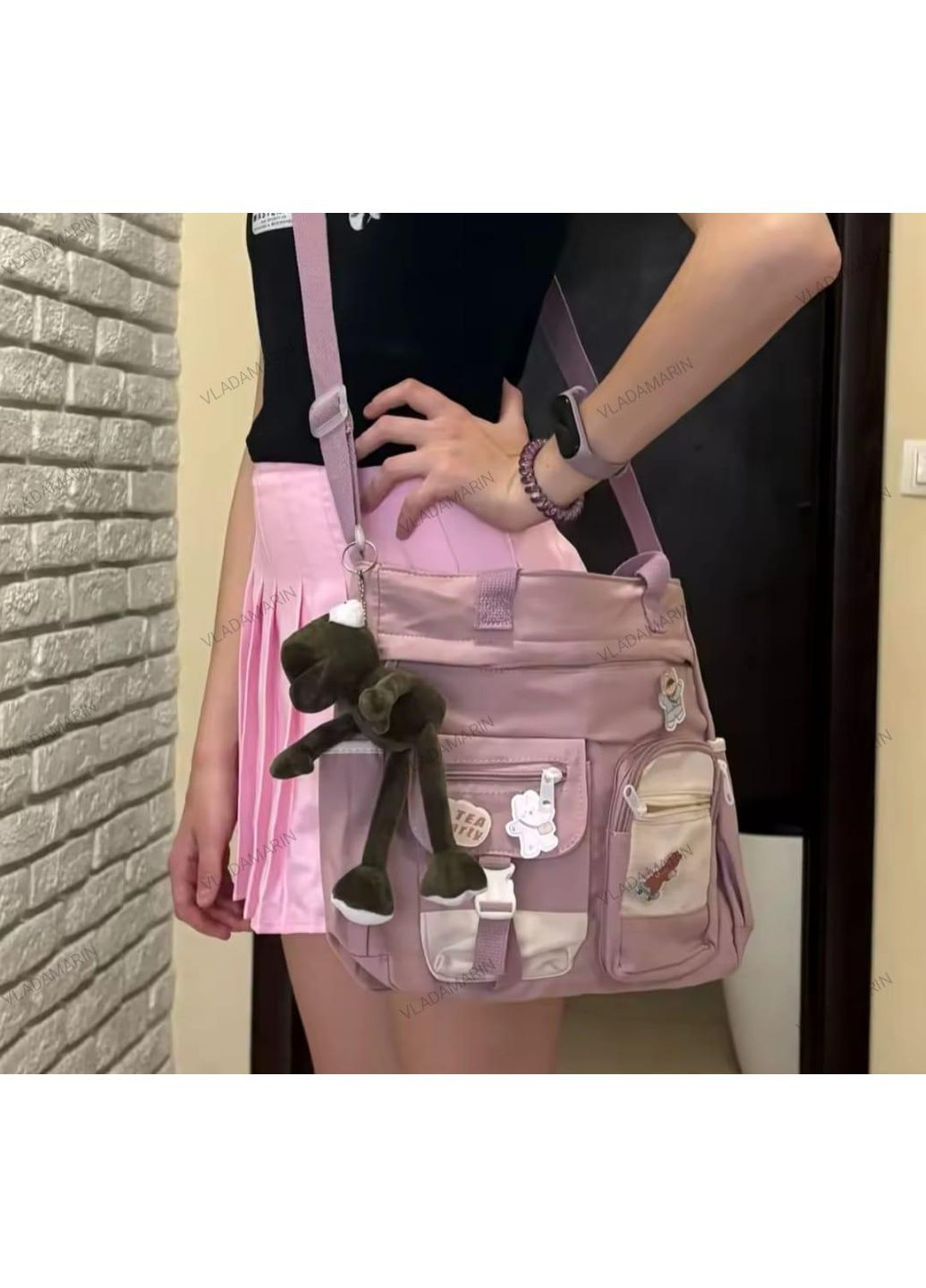 Рюкзак для студентів та підлітків з прозорими карманами,значками та м'якою іграшкою No Brand (366547291)